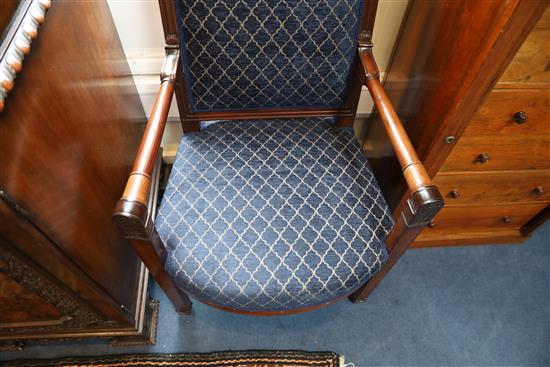 A pair of 19th century French Empire style fauteuils, W. 2ft. H. 3ft 1in.